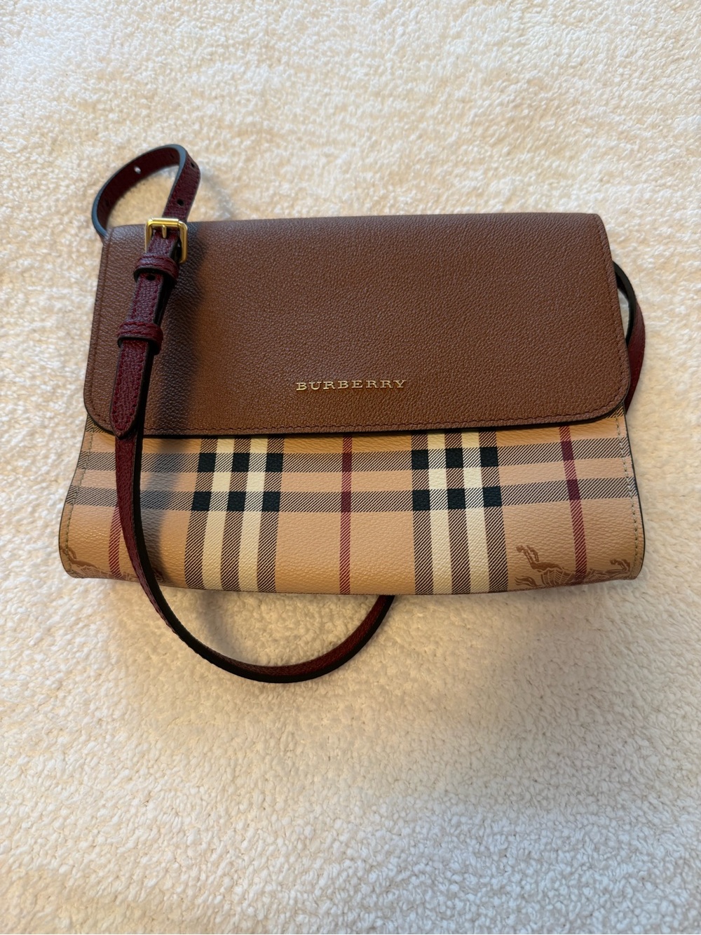 Burberry Bright Toffee Small Loxley Crossbody with burgundy strap - excellent